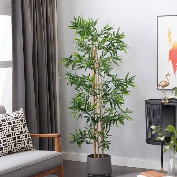 Litton Lane 72 in. H Bamboo Artificial Tree with Realistic Leaves and Black  Plastic Pot 88291 - The Home Depot