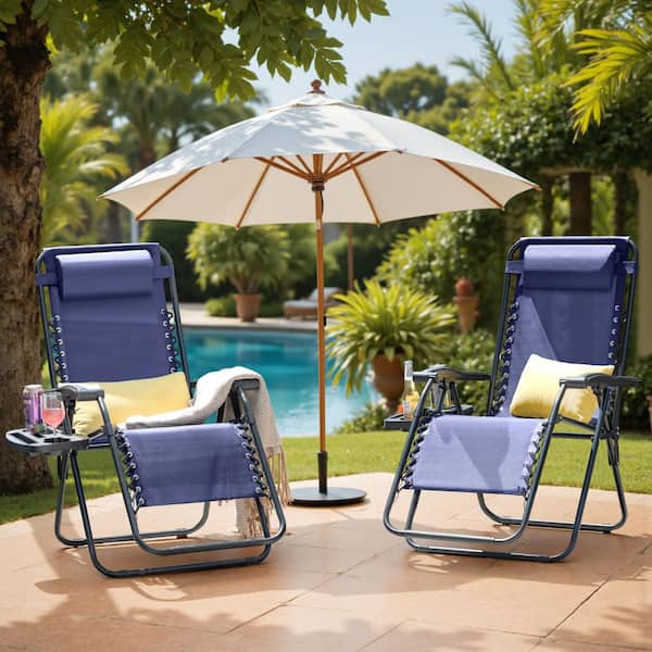 Tozey 2-Piece Dark Blue Zero Gravity Black Metal Lawn Chair Set