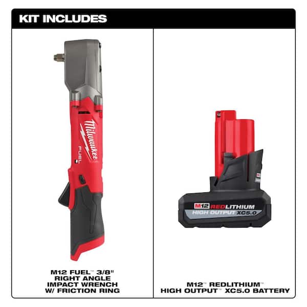 M12 FUEL 12V Lithium-Ion Brushless Cordless 3/8 in. Right Angle Impact Wrench with XC High Output 5.0 Ah Battery Pack