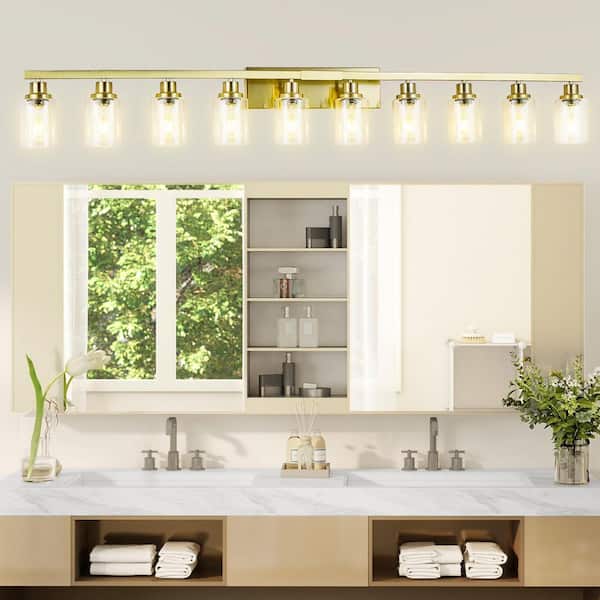 65 in. 10-Light Coppery Bathroom Vanity Light Wall Sconces with Clear Glass for Bedroom Bulbs Not Included