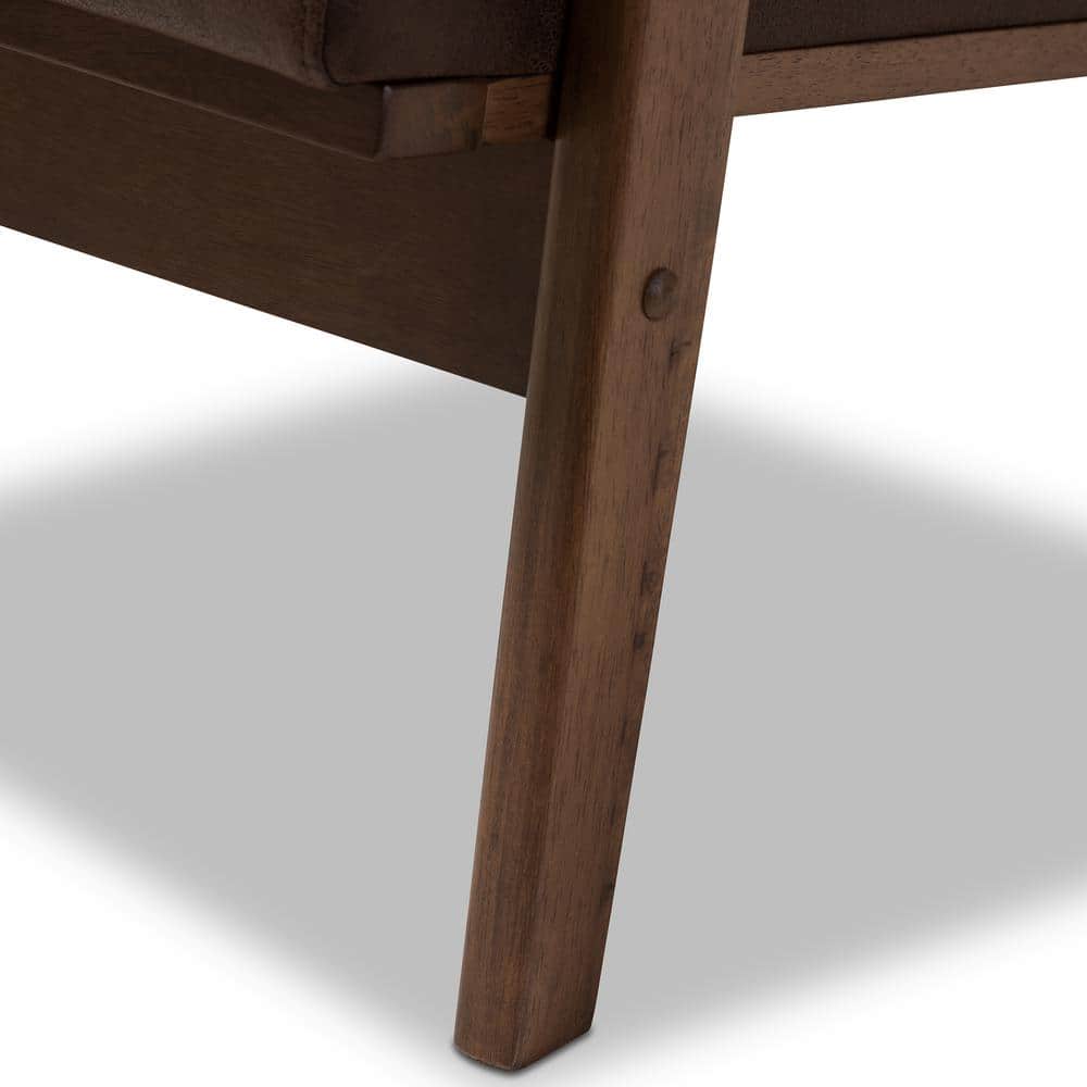 Bianca Vintage Walnut Wood & Distressed Brown Faux Leather Accent Chair
