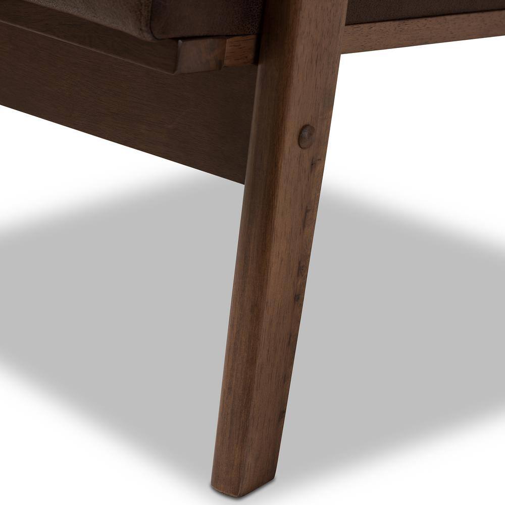 Bianca Mid-Century Walnut Wood and Faux Leather Lounge Chair Set