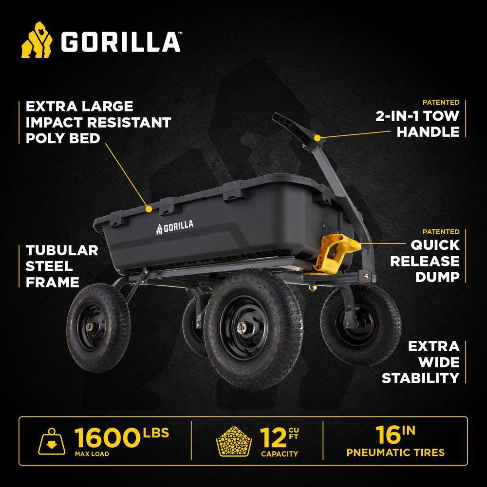 Heavy Duty Black Poly Yard Dump Cart with Pneumatic Tires