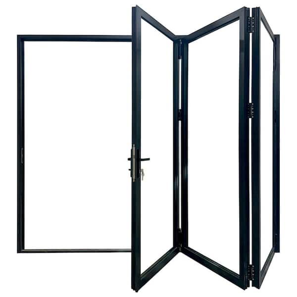Teza 88 Series 108 in. x 80 in. Matte Black Left to Right Folding Aluminum Bi-Fold Patio Door