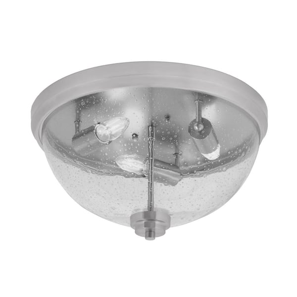 Unbranded Ashland 16 in. 3 Light Brushed Nickel Flush Mount with Clear Bubble Glass Shade No Bulbs Included