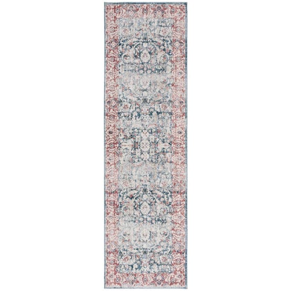 SAFAVIEH Antique Patina Blue/Rust 2 ft. x 8 ft. Distressed Border Ornate Runner Rug