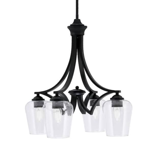 Unbranded Clevelend 4-Light Matte Black Chandelier, Round Chandelier with 5 in. Clear Bubble Glass Shades, No bulbs included