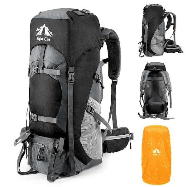 Wildaven 70 L Waterproof Camping Backpack with Rain Cover, Lightweight  Outdoor Mountaineering Travel, No Internal Frame, Black HD8811BLK70L - The  Home Depot