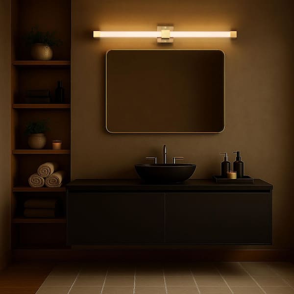 Brightwyn 35 in. 1-Light Brushed Brass Integrated LED Vanity Light Bar with White Acrylic Lens