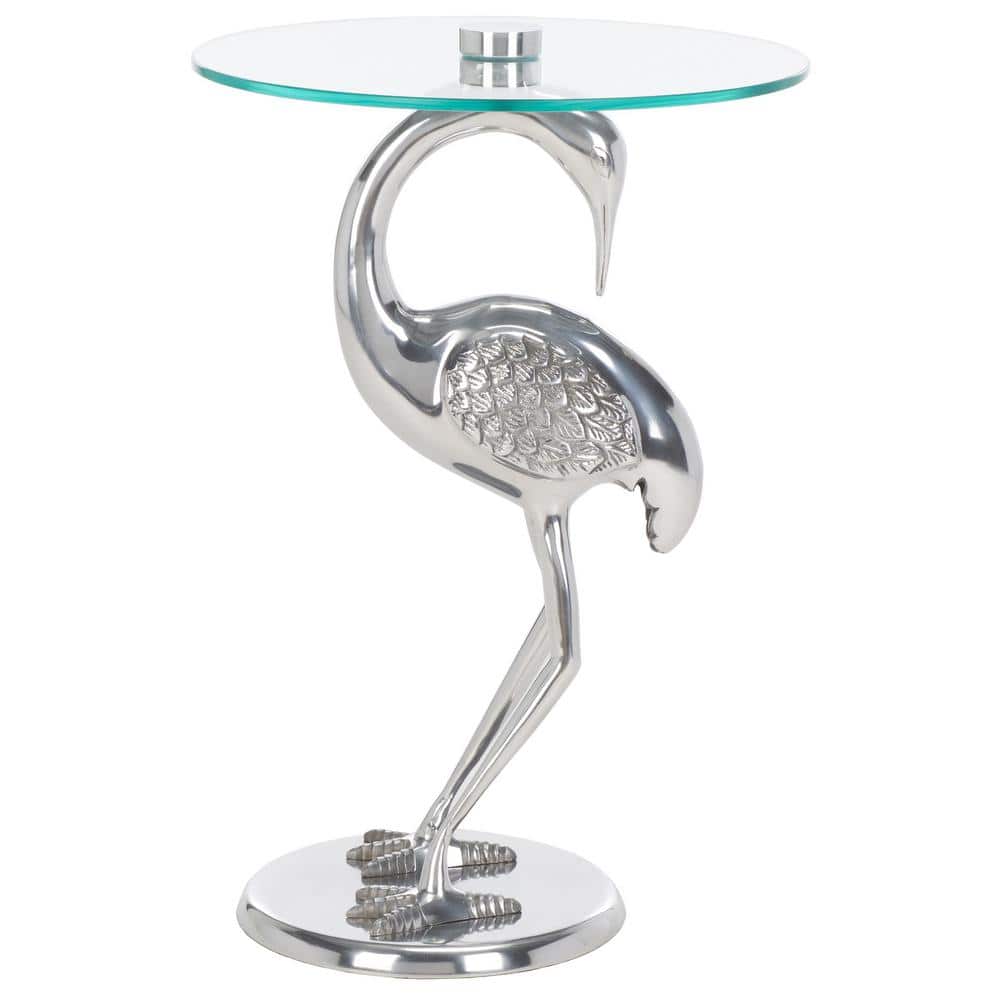Birbiglia 15.8 in. Silver/Glass Round Glass End Table