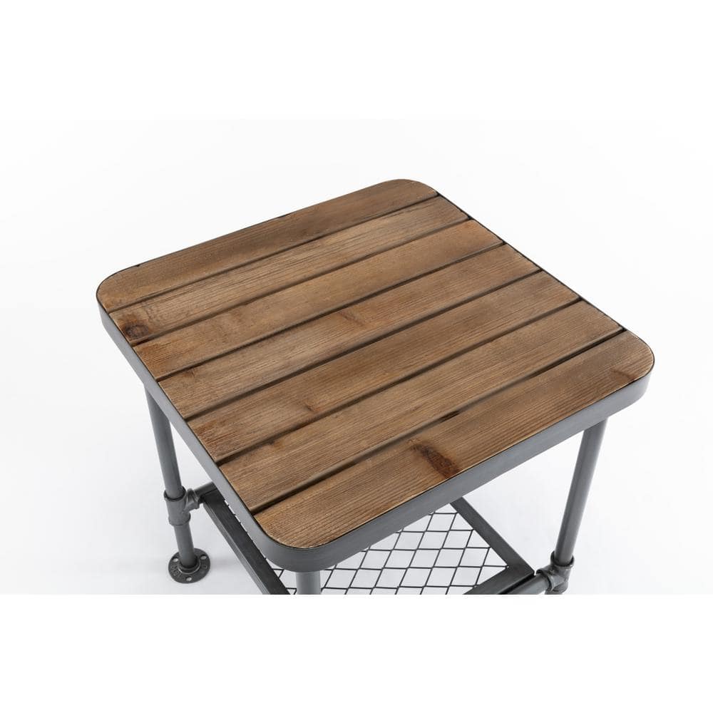 Newport Industrial Gray & Natural Fir Wood Square End Table