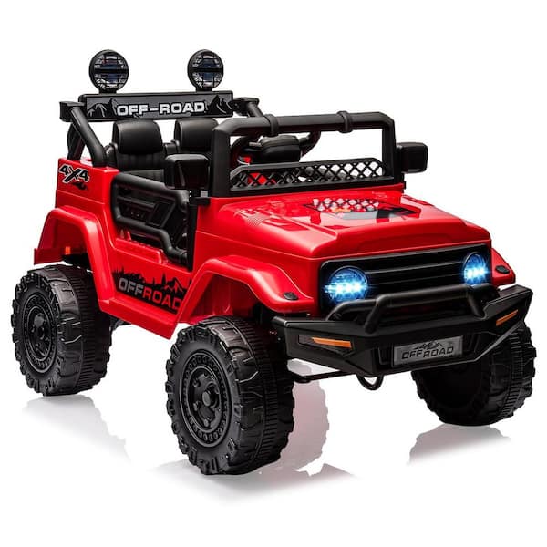 12V Ride on Truck Car with Remote Control Spring Suspension, LED Lights, Music, 3 Speeds, Red