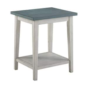 19.62 in. White and Teal Square Wood End/Side Table with Wooden Frame