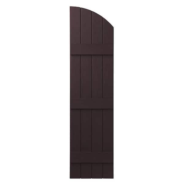 Ply Gem 15 in. x 57 in. Polypropylene Plastic Arch Top Closed Board and Batten Shutters Pair in Winestone