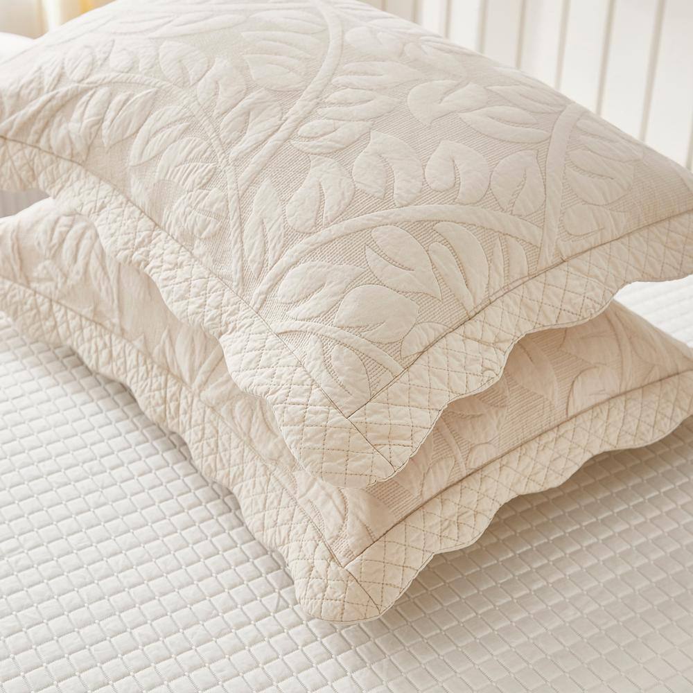 Natural Beige King Cotton Embroidered Pillow Shams