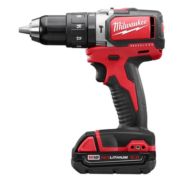 Milwaukee - M18 18-Volt Lithium-Ion Brushless Cordless 1/2 in. Compact Hammer Drill/Driver Kit W/ (2) 2.0Ah Batteries & Hard Case