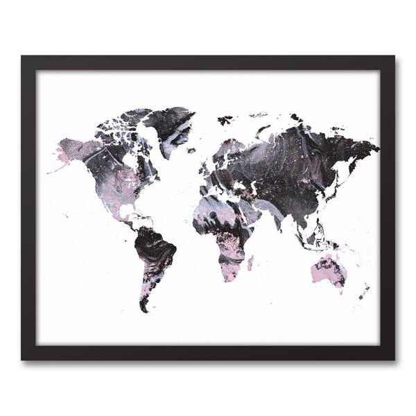 DESIGNS DIRECT 17.73 in. x 21.73 in. ''Gray World Map'' Printed Framed Canvas Wall Art