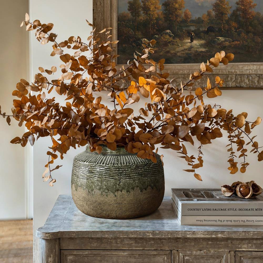 Rustic Brown and Gray Ceramic Round Vase, 8.1-Inch Tall