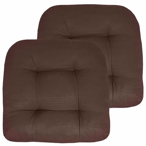 Sweet Home Collection 19 in. x 19 in. x 5 in. Solid Tufted Indoor/Outdoor Chair Cushion U-Shaped in Chocolate (2-Pack)