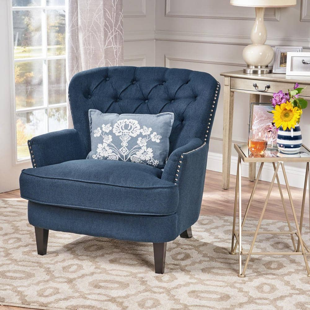 Noble House Tafton Dark Blue Fabric Club Chair With Tufted Cushions ...