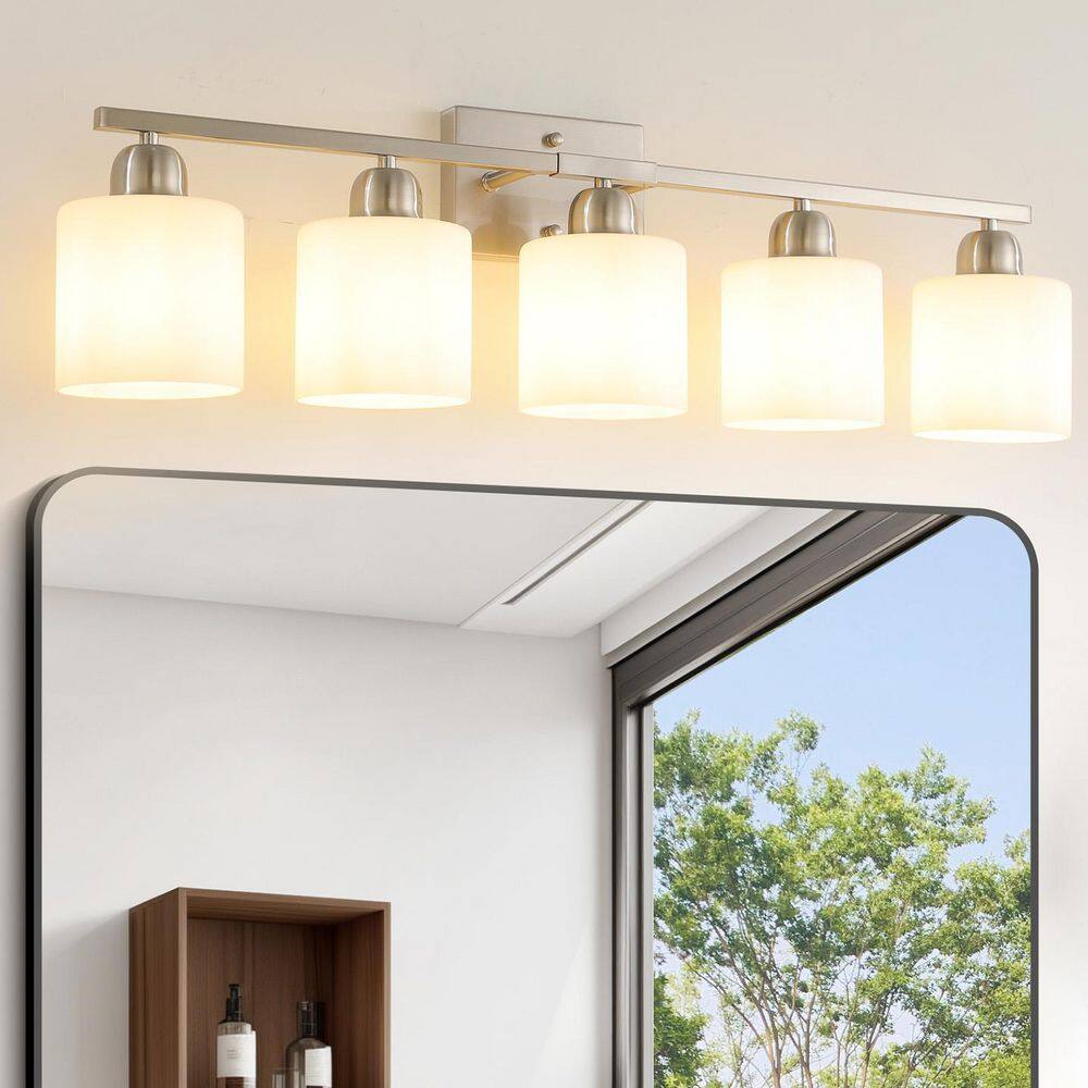 31 in. 5-Light Chrome Modern Bathroom Vanity Light Fixture, Wall Sconces with Milky White Frosted Glass Shades price history on PriceWatchPro