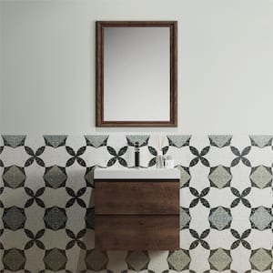 Angela 24 in. W x 18.7 in. D x 20.5 in. H Wall Hung Bath Vanity Hanging Vanity Set in Rosewood with Glossy White Top
