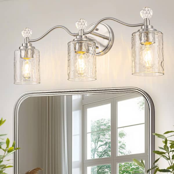 24 in. 3 Light Brushed Nickel Vanity Light with Clear Glass Shade for Bathroom