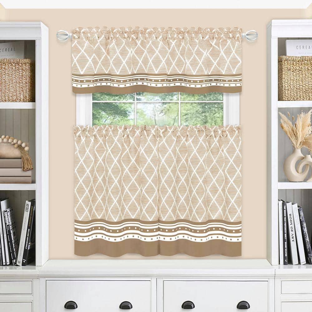 Boho Chic White and Mocha Polyester Tier Valance Set