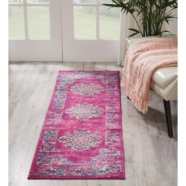 Passion Fuchsia 2 ft. x 6 ft. Bordered Transitional Kitchen Runner Area Rug
