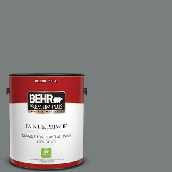 BEHR PREMIUM PLUS 1 gal. #PPU25-18 Shutter Gray Flat Low Odor Interior Paint & Primer