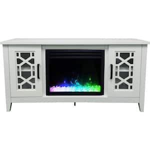 Stardust 55.9 in. Mid-Century Modern Freestanding Electric Fireplace in White