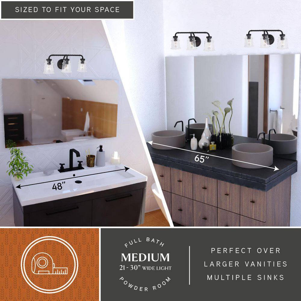 Matte Black Jelly Jar 3-Light Vanity Fixture