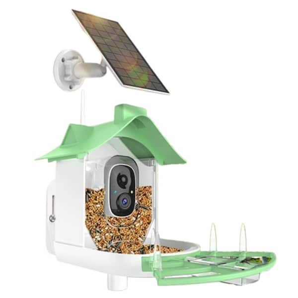 Justincity Green Finish Plastic with Camera Smart Bird Seed Feeder with 1080P HD AI Identify and Solar Powered