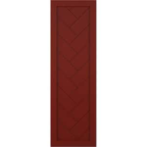 12 in. x 42 in. PVC Single Panel Herringbone Modern Style Fixed Mount Board and Batten Shutters Pair in Pepper Red
