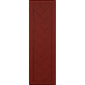 12 in. x 43 in. PVC Single Panel Herringbone Modern Style Fixed Mount Board and Batten Shutters Pair in Pepper Red