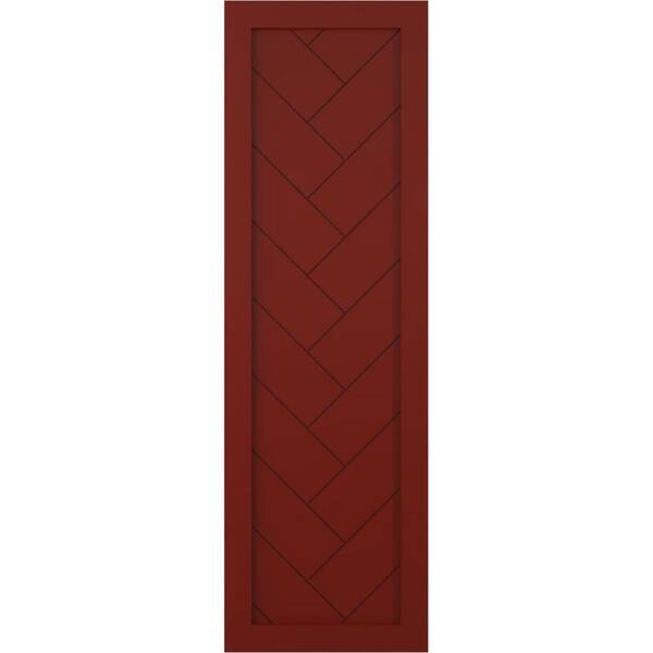Ekena Millwork 12 in. x 54 in. PVC Single Panel Herringbone Modern Style Fixed Mount Board and Batten Shutters Pair in Pepper Red