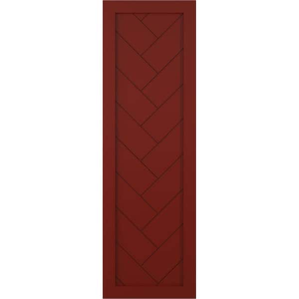Ekena Millwork 18 in. x 66 in. PVC Single Panel Herringbone Modern Style Fixed Mount Board and Batten Shutters Pair in Pepper Red
