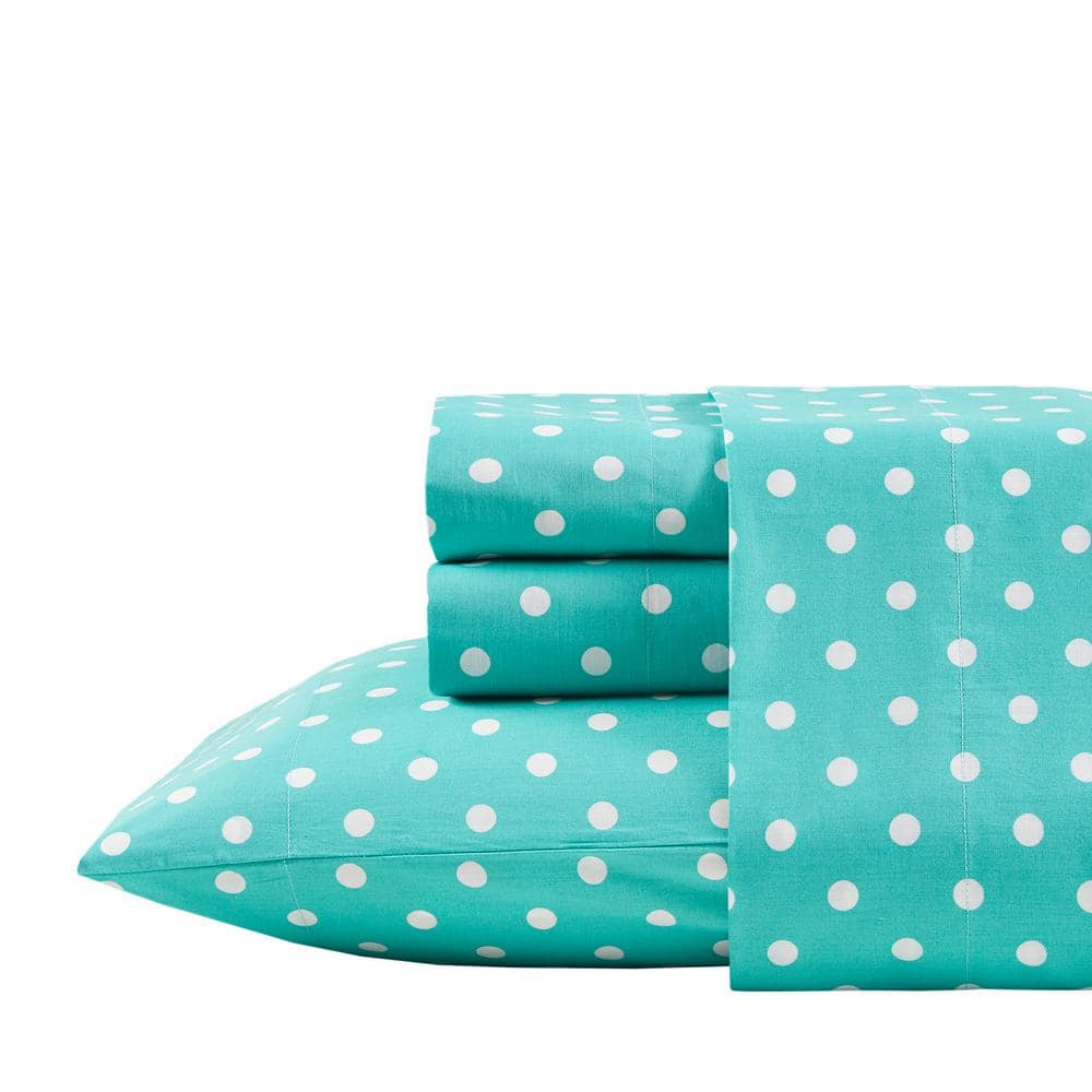 Seafoam Polka Dot Cotton Percale Full Sheet Set