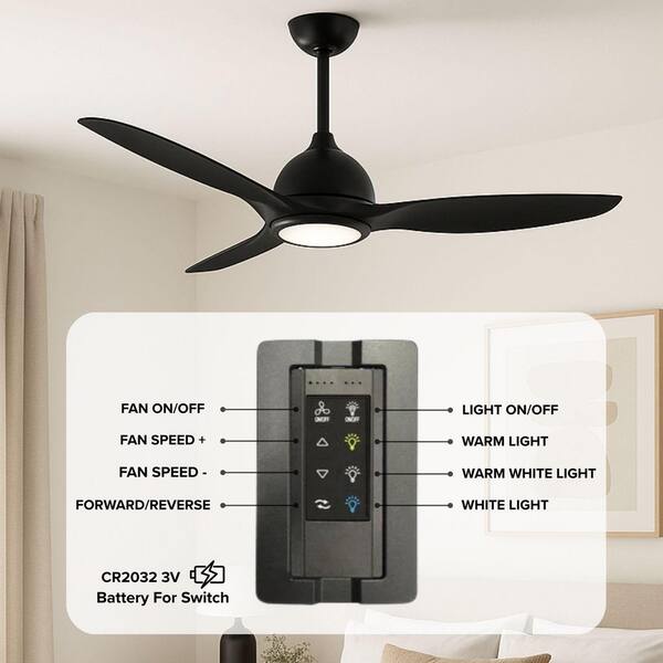 SkyFan Alter 52 in. 3-Blade Matte Black Downrod Mount Standard Ceiling Fan with Integrated LED with Remote Included