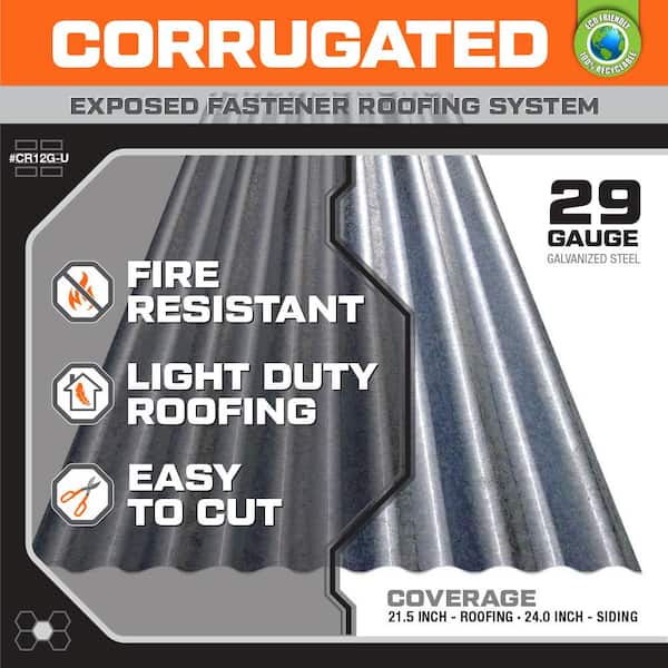 12 ft. Corrugated Galvanized Steel 29-Gauge Roof Panel