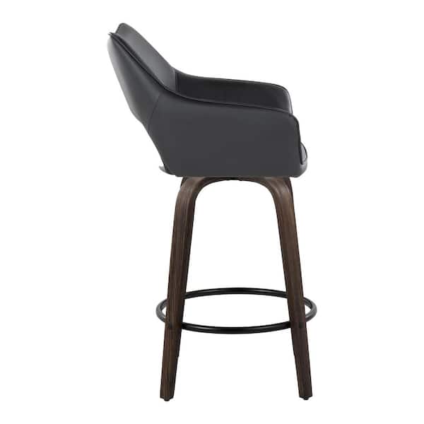 Mustang 26.5 in. Black Faux Leather, Walnut Glazed Wood and Black Metal Fixed-Height Counter Stool (Set of 2)