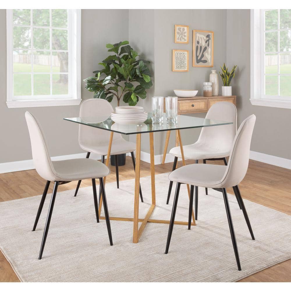 36" Natural Wood and Glass Square Dining Table