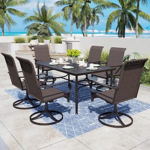 7-Piece Rattan Patio Outdoor Dining Set with High-back Swivel Chairs