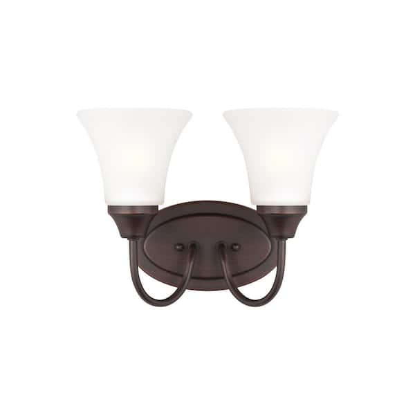 Generation Lighting Holman 11.75 in. 2-Light Bronze Traditional Classic Bathroom Vanity Light with Satin Etched Glass Shades