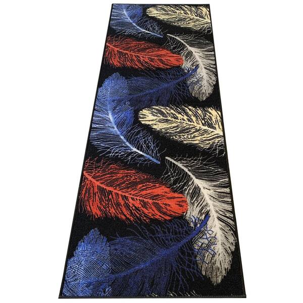 Unbranded Feather Geometric Multi Color 26 in. Width x Your Choice Length Custom Size Roll Runner Rug/Stair Runner