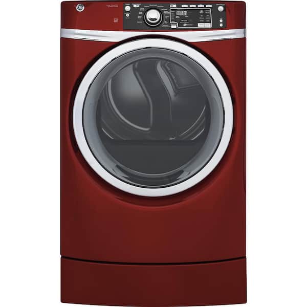 GE 8.3 cu. ft. 240 Volt Ruby Red Electric Vented Dryer with Steam and RightHeight Design, ENERGY STAR