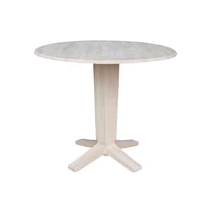 Aria Unfinished Solid Wood 42 in Drop-leaf Counter Height Pedestal Dining Table Seats 4