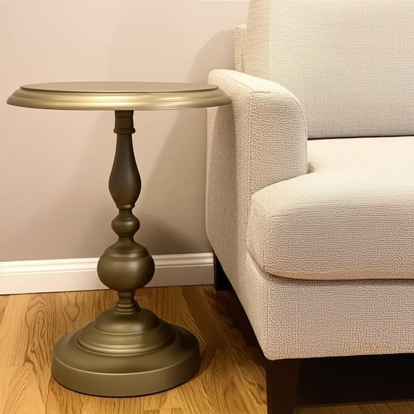 18.50 in. Antiqued Brass Round Metal End Table