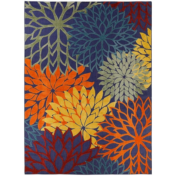 Aloha Navy Multicolor 10 ft. x 14 ft. Floral Contemporary Area Rug