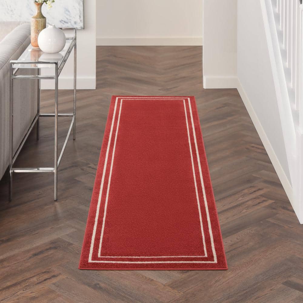 Brick/Ivory Contemporary 2'2" x 7'6" Outdoor Rug for Busy Lifestyles